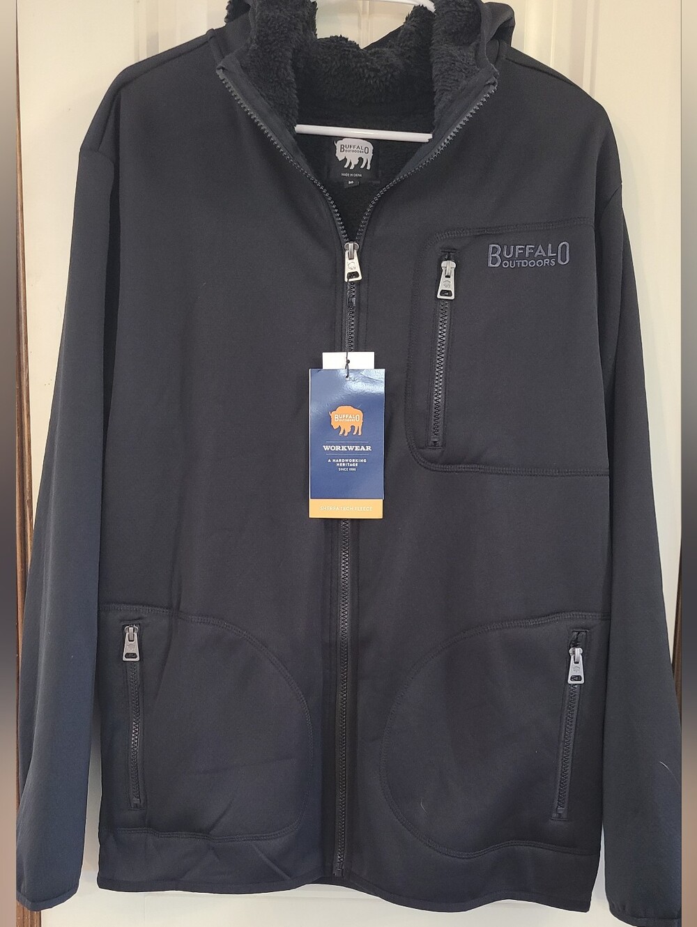 Buffalo Outdoors Black Full-Zip Sherpa Tech Fleece Jacket Size M